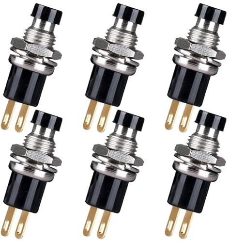 6pcs 7mm Mini Druckschalter & Taster ON/OFF Selbstsichernd 2Pin Runddesign für Auto & DIY-Projects AC 250V/1.5A 125V/3A Schwarz