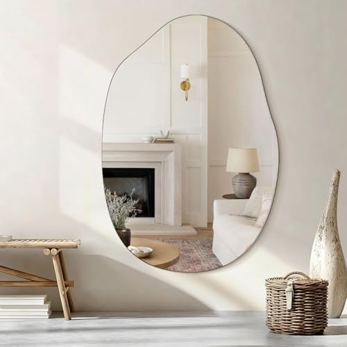 Lzuso Wall Mirror Bathroom Wood Framed Modern Decorative Asymmetrical Irregular Mirrors for Bedroom Living Room Entryway Dressing Table Wall Decoration Room Decor Large 65L x 45W cm