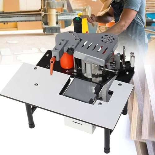 Máquina para encolar cantos de madera portátil con control de velocidad de 2 a 6 m/min. Encolado en ambos lados. Altura del canto: 7-60 mm. Grosor: 0,3-3 mm. Para encolar cantos de ABS/PVC,White