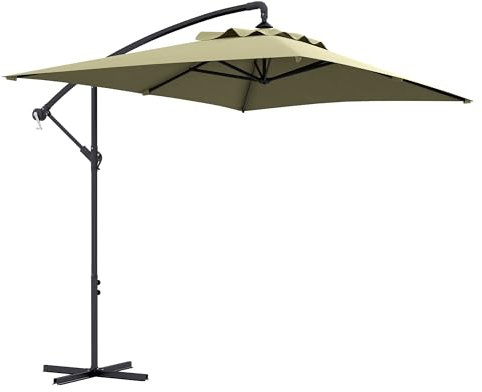 Outsunny Ombrellone Decentrato 3x2 m con Prese d'Aria, Base a Croce e Manovella, Ombrellone da Giardino in Acciaio e Poliestere 160 g/㎡, Protezione UV, per Terrazza e Balcone, Beige