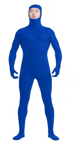 HSEMLIOE Mens Open Face Spandex Zentai Bodysuit Full Body 2nd Skin Tight Suit Stretchy Halloween Costume Unitard, Royal Blue, M