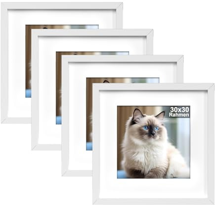 RUN HELIX 4 Pack Bilderrahmen 30x30, 30x30cm Bilderrahmen Weiß, Kann Auf Den Schreibtisch Gehängt Oder Gestellt Werden Fotorahmen, Posterrahmen Benutzt für Wohnzimmer, Schlafzimmer, Arbeitszimmer