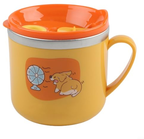 Eawfgtuw For 250ml Stainless Steel Insulated Toddler Drinking Cup with Straw and Scale, Double Layer Leak Proof Sippy Cup with Handles, Thermal Flask Water Bottle for Kids(Yellow)