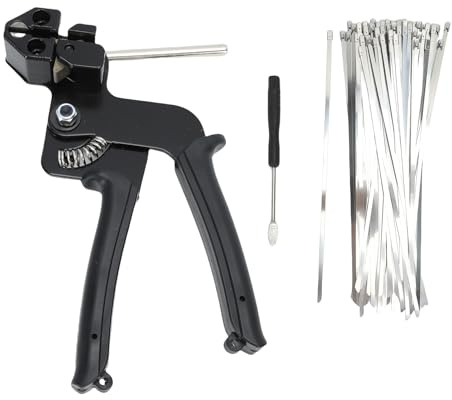 Bewinner 304 Stainless Steel Cable Tie Tool Kit with 100 Ties, Heavy Duty 200LB Tensile Strength Metal Cable with Cutting Tool for Chain Link Fence, Exhaust Pipe Industrial (Black)
