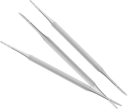 Strumento Doppia Punta per Pulizia Unghie dei Piedi in Acciaio Inox | Set da 3 Pezzi, Finitura Argento, Limatura Delicata, per Bordi e Pulizia Precisa di