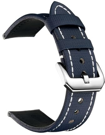 NASUNJIA Herrklocka Segelduksrem Läder 20 Mm 22 23 Svart Nylonband Vattentätt Armband(Blue-White Stitch,23mm)