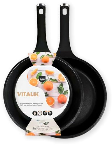 Elma Set de Sartenes de Aluminio Fundido VITALIK con Recubrimiento Antiadherente Tricapa Quantanium, Mango Soft Touch y Tecnología Full Induction | Compatible con Todas las Cocinas, 20-24 cm