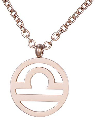 Morella collana da donna in acciaio inox oro rosa con ciondolo segno zodiacale Bilancia in sacchetto di velluto