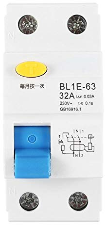 Akozon Residual Current Circuit Breaker, BL1E-63 32A 1P+N RCCB Earth Leakage Circuit Breaker with Overload 230V 30mA for Pool Pump, Power Pressure Washer, Air Conditioner, Hair Dryer