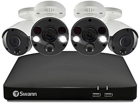 Swann Professional NVR Security System with 2TB HDD, 4 Camera 8 Channel, PoE, 4K UHD, Face Recognition, Indoor Outdoor Wired CCTV, Colour Night Vision, Heat Motion Sensing, Spotlights, 887802B2FB
