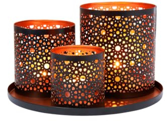 Orientalisches Windlicht-Set -5- modern aus Metall in Schwarz 25 cm