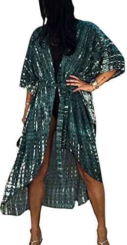 YOUKD Bohème Kimono Manches Longues Cardigan Plage Maillot de Bain Cover Up Maxi Robe pour Femme