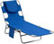 Outsunny Foldable Sun Lounger, Beach Chaise Lounge with Reading Hole, Arm Slots, 5-Position Adjustable Backrest, Side Pocket, Pillow for Garden, Beach, Pool, Blue