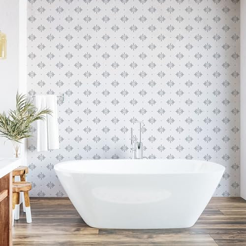 ABAKUHAUS Damasco Pelar y pegar papel tapiz para el hogar, Tiny Star y barroco, Acento autoadhesivo para salón y cocina, 33 cm x 180 cm, Pálida Purpleblue Blanca