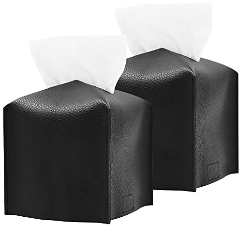 VOANZO 2 x Taschentuchbox-Abdeckungen, quadratisch, modern, zierlich, aus PU-Leder, für Zuhause, Hotel, Auto, Büro, Restaurant, Schwarz