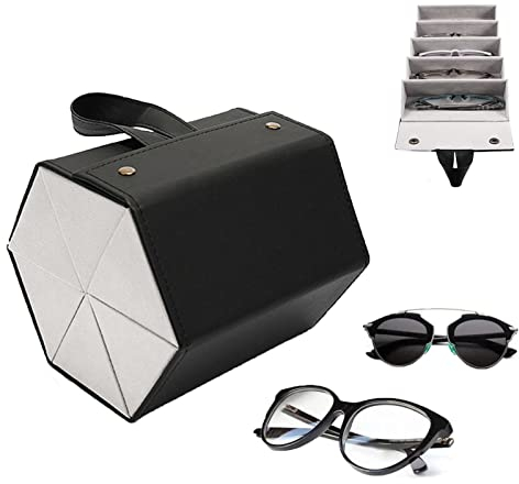 CHENKEE Sonnenbrillen Aufbewahrungsbox, 6 Fächer Faltbare Brille Displaybox Tragbar Brillenbox Aufhängbares Brillenetui für mehrer Brillen Brillenaufbewahrung (Schwarz)