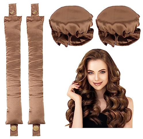 Lockenwickler Locken Ohne Hitze,Zwei Sätze Locken Ohne Hitze, Heatless Curls Band,Lockenwickler über Nacht,DIY Styling für kurzes und Langes Haar.(Braun)