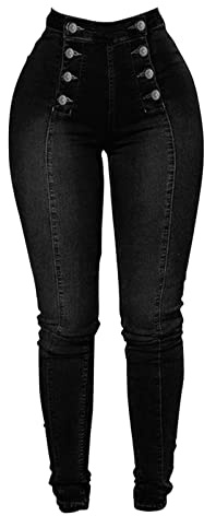Womens Skinny Stretchy Colombian Jeans Petite to Plus Size Butt Lifting High Waist Double Breasted Sailor Work Jeans Tummy Control Bodycon Jean Leggings Slim Fit Totally Shaping Mom Jeans for Women UK