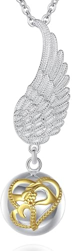 AEONSLOVE Collier Bola de Grossesse, Pendentif de Maman et bébé pour Femmes Enceinte Bébé Collier Musique Carillon Bell Cadeau Original Noel, 114cm