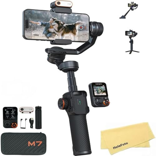hohem iSteady M7 AI Tracking Gimbal Stabilizer for iPhone Android Smartphone,3-Axis Phone Gimbal with Fill Light and 1.4 Detachable Touchscreen Remote Control for YouTube TikTok Vlogging Travel