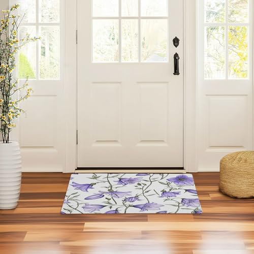 Dirt Trapper Door Mat 32x20in Sweden Campanula Rotundifolia Summer Flowers Non Slip Rubber Low-Profile Inside Floor Doormat Ultra Thin Laundry Rug for Patio Porch