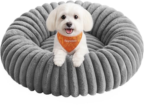 Feandrea Hundebett, mittelgroßes Katzenbett, 60 cm Durchmesser, Hundekörbchen, Hundekissen waschbar, weiche Polsterung, rutschfest, Taubengrau PGW302GD01