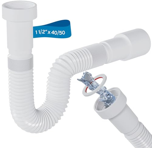 kör4u Flexibler Ablaufschlauch/Siphon 1 1/2 Zoll ×40/50, Kunststoffmutter 6/4 Zoll, verstellbare Länge 390-840 mm, Polypropylen, für Abwassersysteme