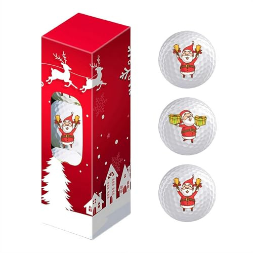 Lot de 3 balles de golf drôles de Noël, balle colorée pour sport, accessoires de golf mignons et amusants pour papa, hommes, femmes, amoureux du golf, une taille standard (D)