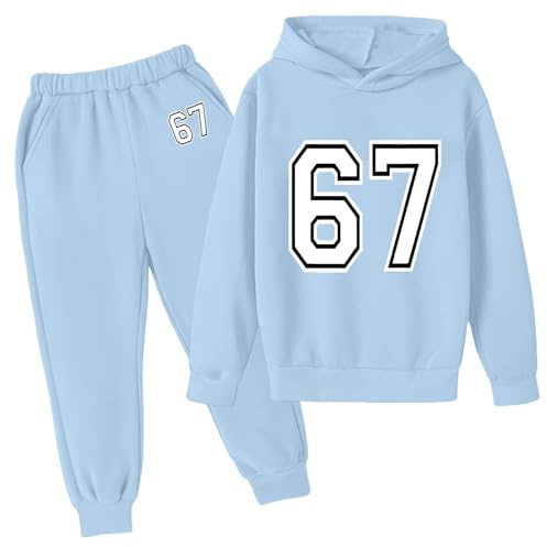 Ensemble de survêtement 67 pour garçons et filles pantalon de survêtement à capuche Six Seven à manches longues chaud et festif numéro 6 7 vêtements de rue pour enfants bleu clair 7-8 ans