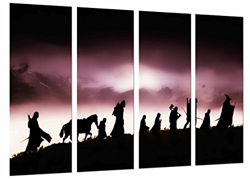 Wandbild - Herr der Ringe, Charaktere, Silhouette, 131 x 62 cm, Holzdruck - XXL Format - Kunstdruck, ref.26865