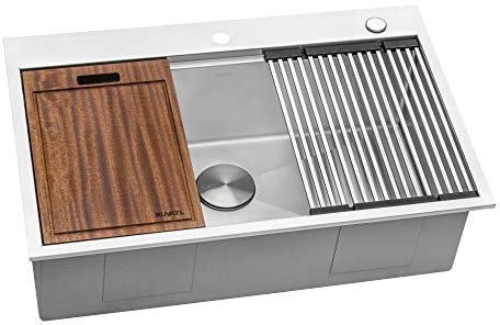 Ruvati 33 x 22 inch Workstation Ledge Drop-in Tight Radius 16 Gauge Stainless Steel Kitchen Sink Single Bowl - RVH8003