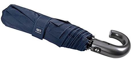 Ombrello Pieghevole Blu Uomo Automatico - Ombrello Leggero Antivento con Manico Curvo e Apri Chiudi Automatico - Tessuto in Microfibra Resistente Impermeabile - Diametro 118 cm - Perletti Technology