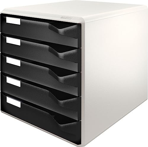 Leitz | Ablagebox | Post- und Formular-Set | Gehäuse grau | Schubladen schwarz | 5 Schubladen