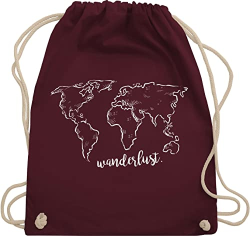 Shirtracer Turnbeutel Rucksack - Sportbeutel bedruckt Geschenk - Wanderlust - Unisize - Bordeauxrot - geschenke wanderfreunde weihnachten welt juterucksäcke wanderbeutel travel beutel reise wandern
