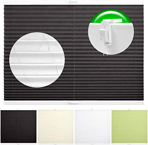 Horivert Plissee Pliseerollo mit Klemmträger Ohne Bohren Crush Stoff Fensterrollo Klemmfix Faltrollo Jalousie Sonnenschutz Blickdicht 55x140 cm