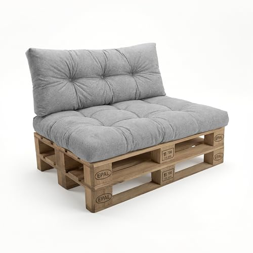 POKAR Palettenkissen Palletenauflagen Palettenpolster Palettensofa Palettenmöbel 2er Set: 1x Sitzkissen 120x80 + 1x Rückenlehne 120x40, Grau