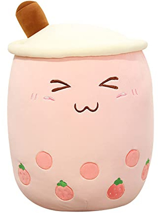 Boba Tea Plush Toys Pearl Milk Tea Bubble Plush Pillow Cute Bubble Tea Cup Shaped Pillow with Straw, Home Soft Pillow Children Gift (Medium, Pink)