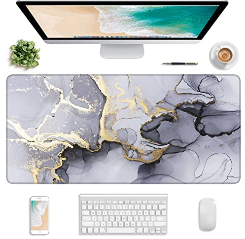 Atufsuat Extended Gaming Mouse Pad, XXL Large Desk Pad 30 x 14 Inch, Big Computer Keyboard Mousepad, Waterproof Mouse Mat with Stitched Edges and Non-Slip Base for Women Office Gaming, Grey Marble