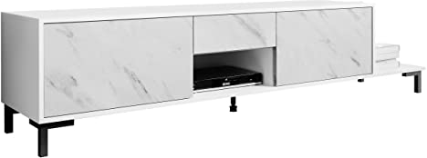 TV Lowboard Meranta 2D1S1K, Fernsehschrank, Fernsehtisch, Unterschrank, TV Tisch, Board, Schrank, TV-Bank (weiß/weißer Marmor)
