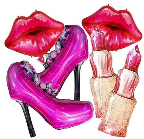 CYMYLAR Lip balloon lipstick foil Lady high heels decoration,Valentine's Day, wedding, bridal shower, spa party, bachelor party decoration, Spa Party Supplies for Girls, Pink