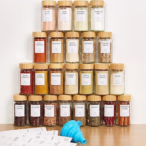 Yangbaga 24PCS Glass Spice Jars set- With Bamboo Shaker Lids- Spices & Seasoning -Kitchen Storage & Organisation of With Labels Stickers…