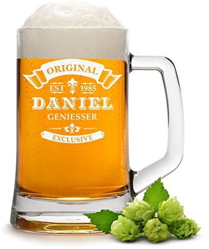 Bicchiere da birra da 0,5 litri con incisione personalizzata, boccale da birra per Pils e birra bianca, con nome, regalo da uomo, papà e nonno, idea regalo per bevitori di birra, compleanno, Natale