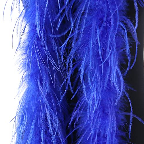 SYSUII Flauschige Marabu-Boa zum Basteln, 200 cm Natürliche Straußenfeder Schal Federboa DIY Verkleidung Zubehör Halloween Hochzeit, Party Dekorationen 1920s Gatsby Karneval Kostümzubehör -Dunkelblau