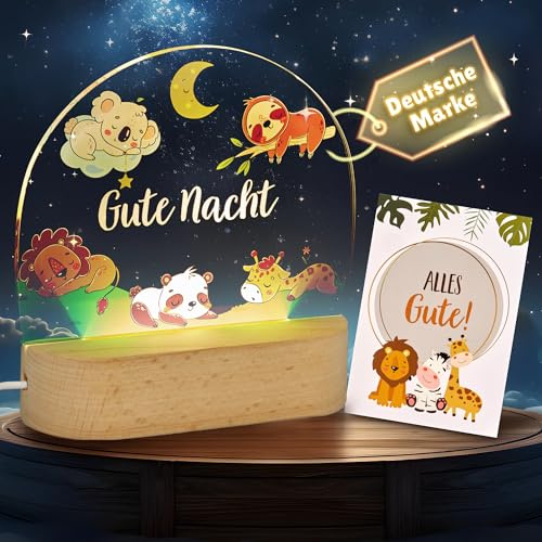 Darlena Gute Nacht Nachtlicht | Dimmbare LED Nachttischlampe für Kinder | Baby Geschenke zur Geburt für Mädchen & Jungen, Taufe, Geburtstag & Weihnachten | Kinderlampe, Nachtlampe, Babyzimmer Deko