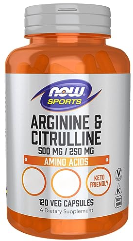 Now Foods L-Arginina e L-Citrullina, 500mg/250mg, 120 Capsule vegane, Aminoacidi, Vegetariano, Testato in laboratorio, Senza glutine, Senza soia, Senza OGM.