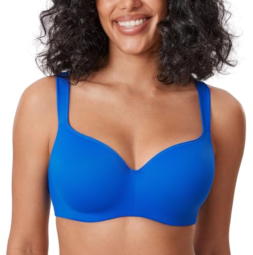 Delimira Women's Padded Bra T Shirt Underwired Support Bra Balcony Seamless Full Cup Comfort Bra Sparkle Blue 36F
