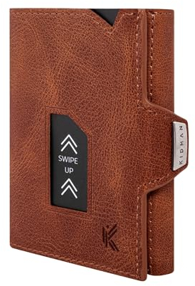 KIDMAN Apollo I Echtleder Slim Wallet mit Münzfach I Kleines Portemonnaie für Herren mit RFID I Kompaktes Portmonee I Mini Geldbörse für Männer I Kreditkartenetui für bis zu 11 Karten I Braun