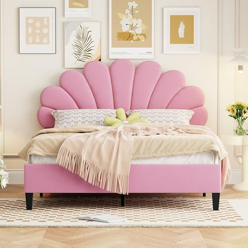 I0I&I0I Polsterbett Doppelbett 140 x 200 cm mit Samtstoff und Lattenrost (Rosa)