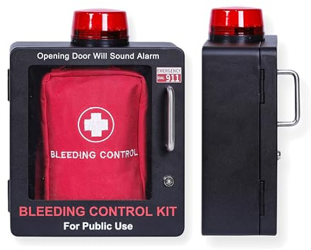 Bleeding Control Kit + Emergency Wall Mount Cabinet | Optional Lock & Alarm Feature Included (Black)