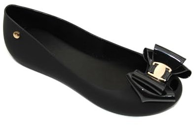 Womens Ladies Flat Peeptoe Casual Office Jelly Bow Slip ON Shoes Ballerina Pumps (Black, UK Footwear Size System, Adult, Women, Numeric, Medium, 7)